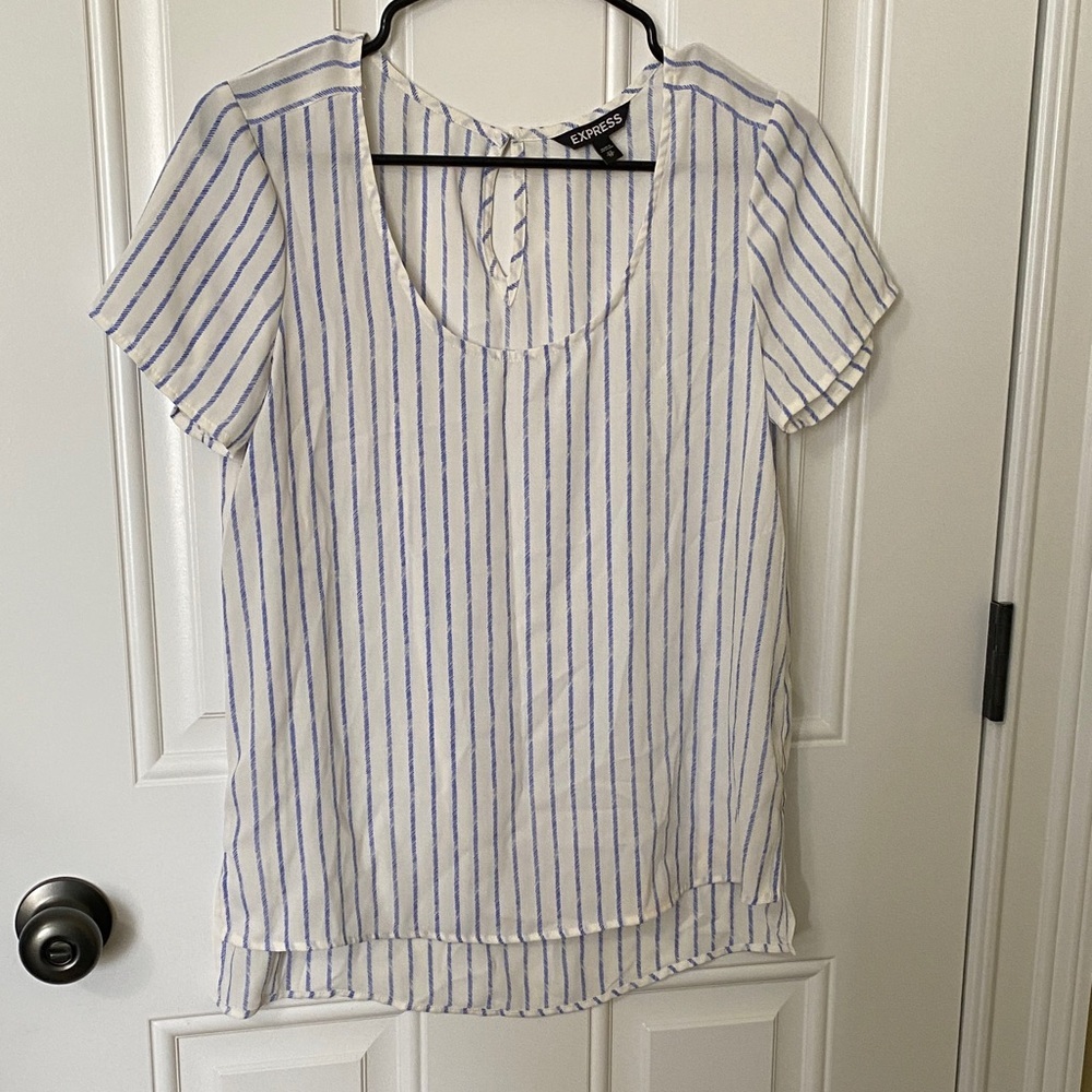 Express Striped Blouse in White and Blue
